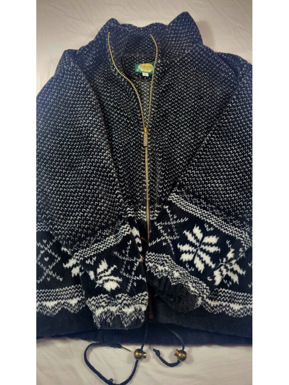 Cabela's For Women Black Fair Isle Snowflake Full Zip Fleece Jacket Size S